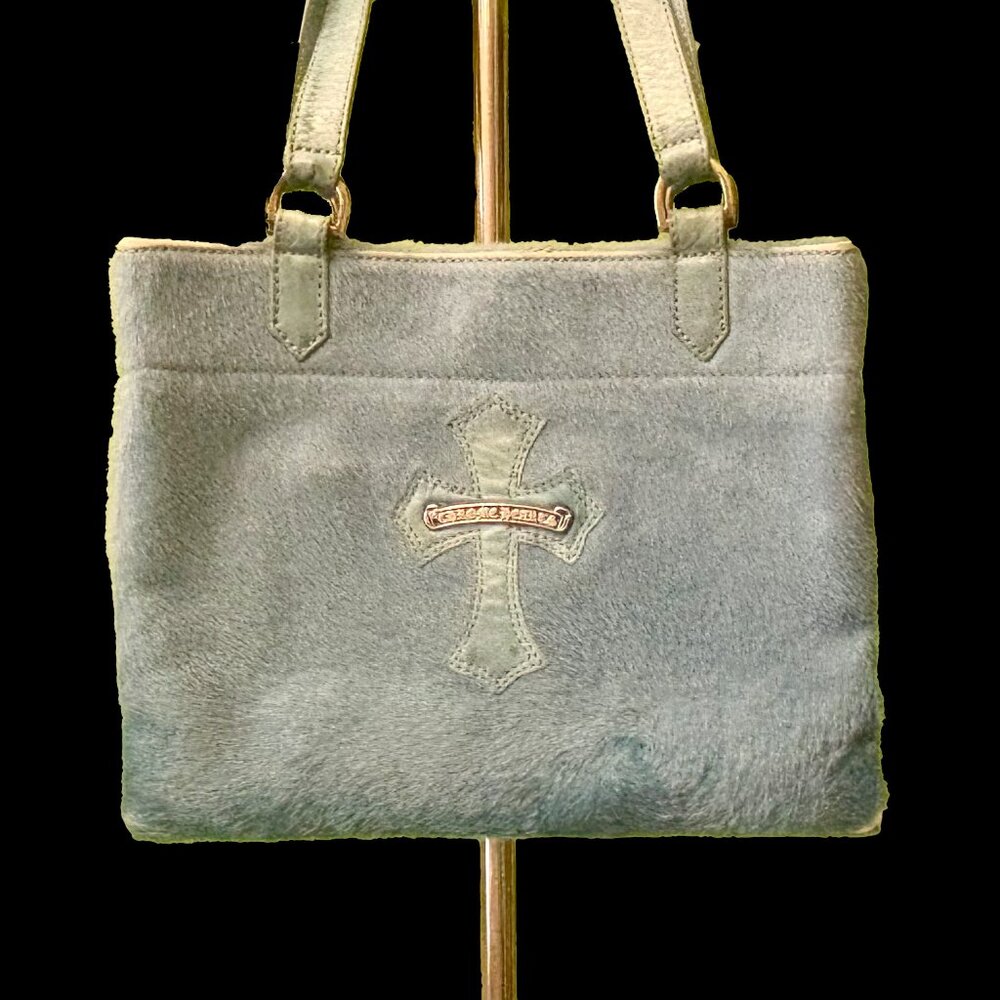 Chrome Hearts Light Blue Pony Hair Mini Tote Bag